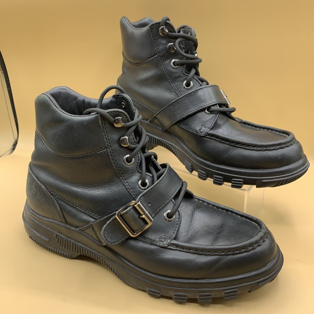 VTG Polo Sport Ralph Lauren Men's Boots Buckle/Lace Black Leather - Size 11D